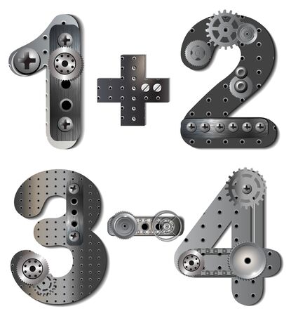 Vector mechanical numbers of gears. Eps file with transparencies and drop shadow(banner).All elements are separate, easily editable in separate layers. Vector illustration scale to any size. の写真素材