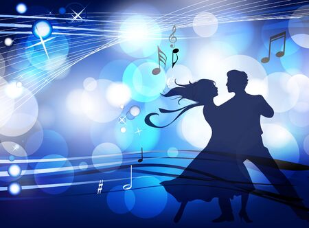 Silhouette of man and woman in dance. Vector illustration icon の写真素材