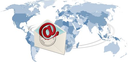 Email symbol envelope, montaged artwork with world map, symbolising global communication technology
の写真素材