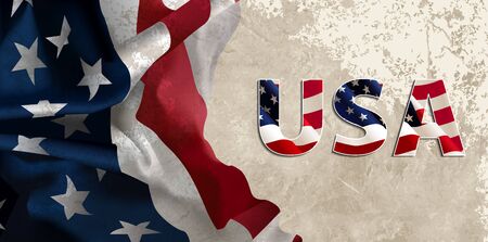 US flag with the effect of crumpled paper and grungeの写真素材