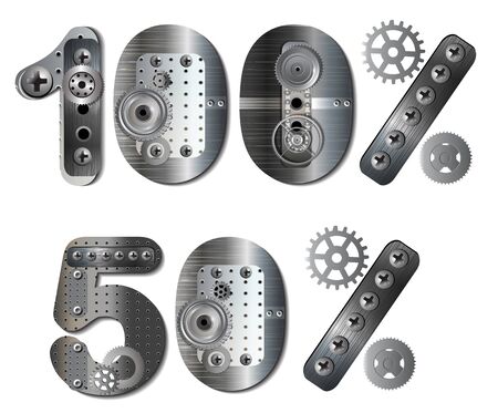 Vector mechanical numbers of gears. Eps file with transparencies and drop shadow(banner).All elements are separate, easily editable in separate layers. Vector illustration scale to any size. の写真素材