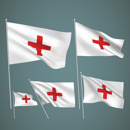 First aid - white vector flags. A set of wavy 3D flags created using gradient meshes. EPS 8 vectorのイラスト素材