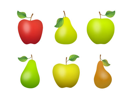 A set of simple apples and pears fruit icons isolated on white background. Created using gradient meshesのイラスト素材