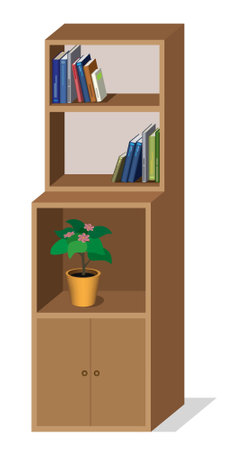 Vector illustration of cupboard with books and flower in the potのイラスト素材