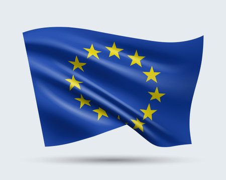Vector illustration of 3D-style flag of European Union isolated on light background. Created using gradient meshes, EPS 10 vector design element from world collectionのイラスト素材