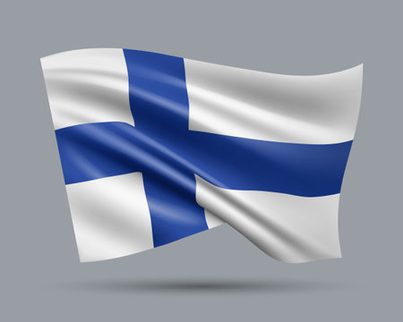 Vector illustration of 3D-style flag of Finland isolated on light background. Created using gradient meshes, EPS 10 vector design element from world collectionのイラスト素材