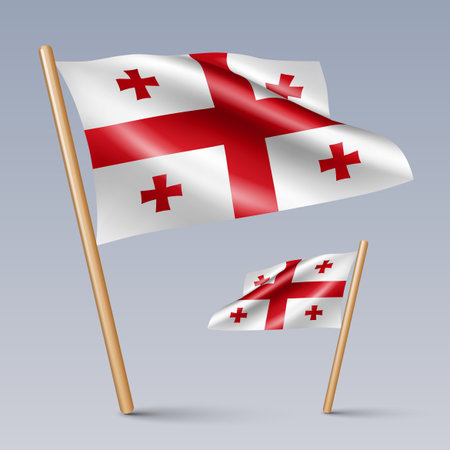 Vector illustration of two 3D-style flag icons of Georgia isolated on light background. Created using gradient meshes, EPS 10 vector design elements from world collectionのイラスト素材