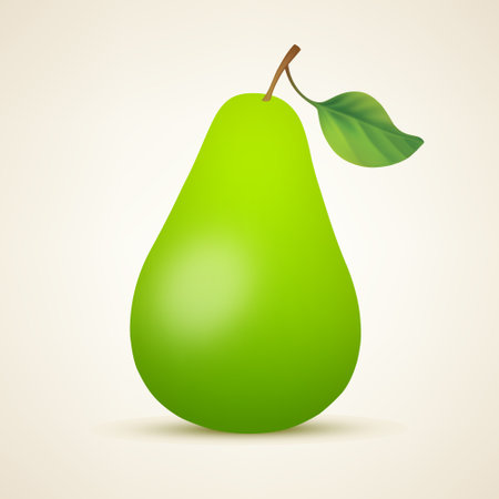 Vector illustration of simple green pear with leaf isolated on light background. Created using gradient meshesのイラスト素材