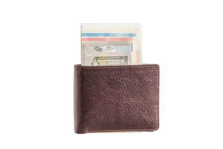 Wallet with money. Isolate on white background. Euro banknotes
