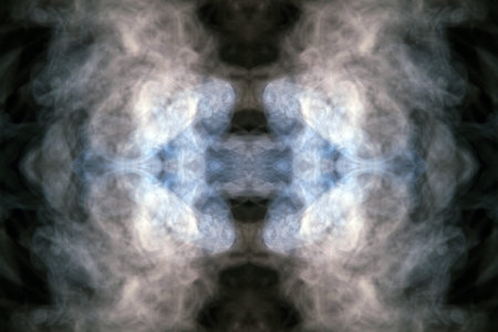 Abstract thick colored smoke on a black background with a monster face. The concept of a light laser...