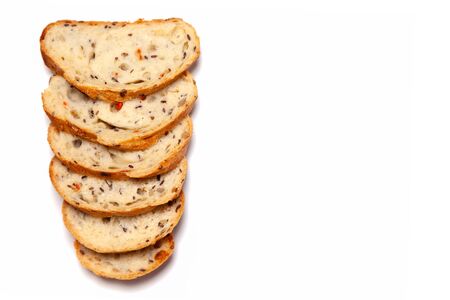 Sliced cereal bread isolated on white backgroundの写真素材