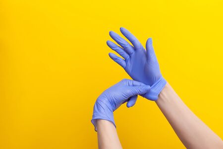 Step-by-step instructions on how to remove dirty gloves, doctor take off from hand gloveの写真素材
