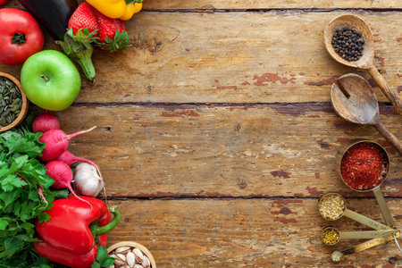 Top view of various fresh products, healthy eating, diet concept