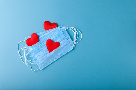 Red hearts and anti-epidemic blue medical protective mask