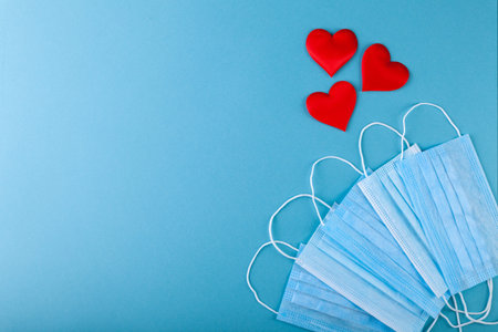 Red hearts and anti-epidemic blue medical protective mask