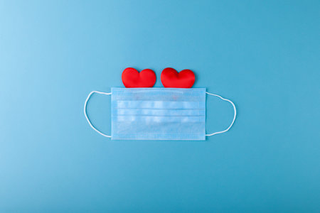 Red hearts and anti-epidemic blue medical protective mask