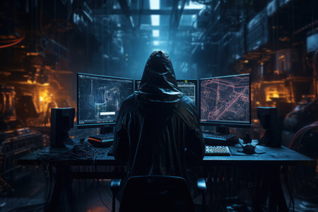 a computer on the background a high-definition cyberpunk data center. generative AIの素材