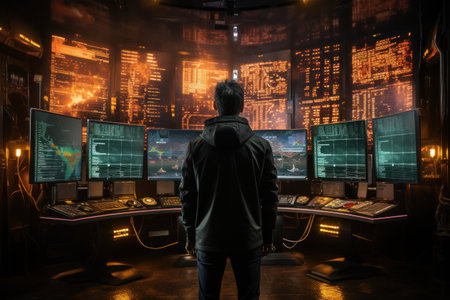 a computer on the background a high-definition cyberpunk data center. generative AIの素材