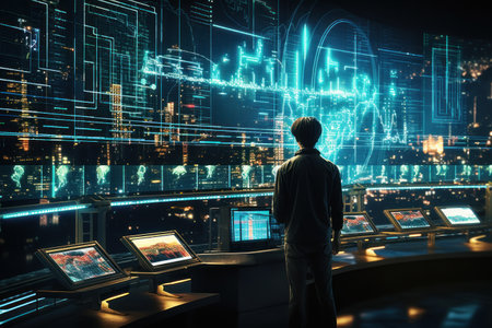a computer on the background a high-definition cyberpunk data center. generative AIの素材