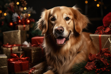 dog and cat of a kitten in a Christmas santa hat, close-up. Generative AIの素材