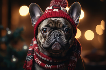 dog and cat of a kitten in a Christmas santa hat, close-up. Generative AIの素材