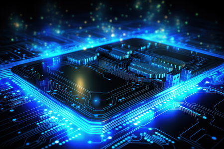 Abstract futuristic background Data Transfer. technology concept. Futuristic cyberspace background. Generative AIの素材