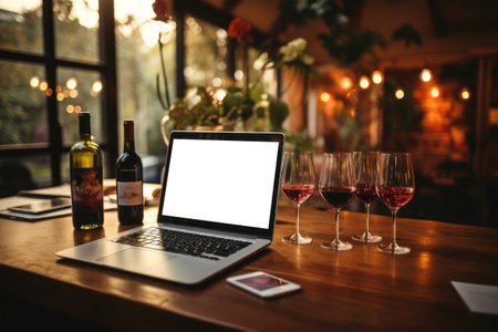 Empty screen laptop on the table formockup - Generative aiの素材