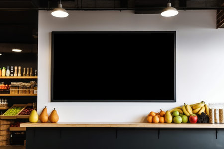 Empty blackboard sign mockup in front of a restaurant , Menu board. Generative Aiの素材