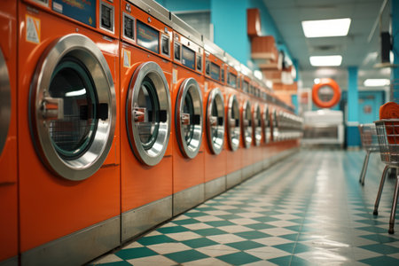 laundry, washing machines in a row. AGenerative AIの素材