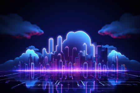 Abstract futuristic background Data Transfer. technology concept. Futuristic cyberspace background. Generative AIの素材