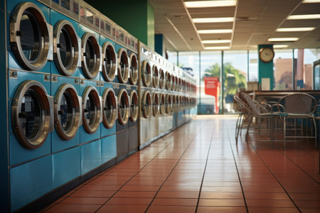 laundry, washing machines in a row. AGenerative AIの素材