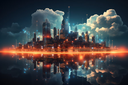 Abstract futuristic background Data Transfer. technology concept. Futuristic cyberspace background. Generative AIの素材