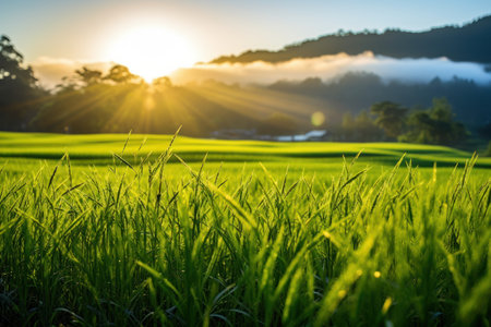 Paddy field plantation in the morning. Generative AIの素材