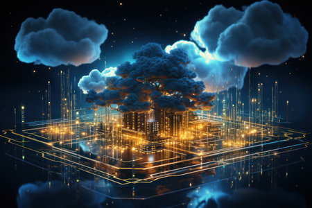 Abstract futuristic background Data Transfer. technology concept. Futuristic cyberspace background. Generative AIの素材