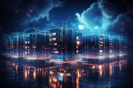 Cloud computing for digital storage and transfer big data on internet. futuristic. Generative AIの素材