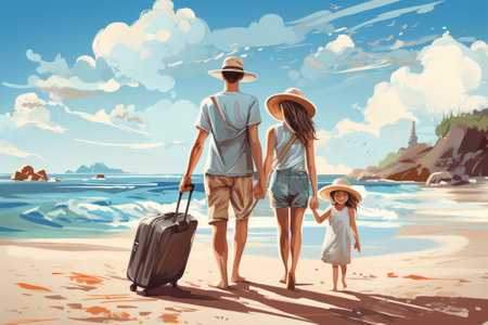 Family on the beach. Illustrative. Generative AIの素材