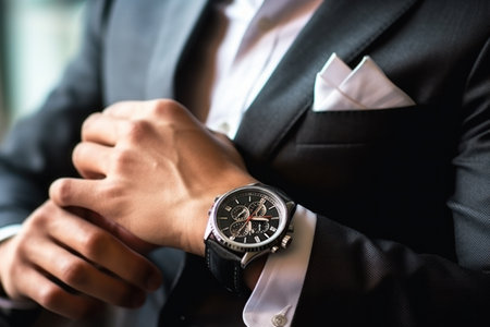 Businessman checking time from watch . generative AIの素材