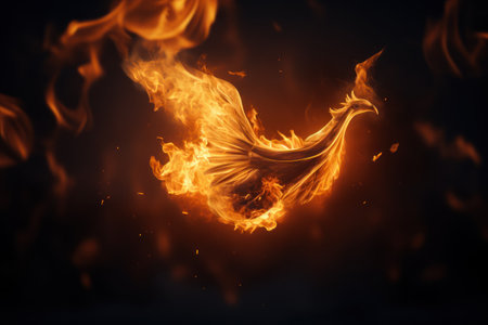 Flying Phoenix burst into flames created with .Generative AIの素材