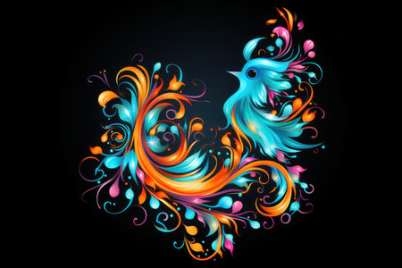 Flying Phoenix burst into flames created with .Generative AIの素材