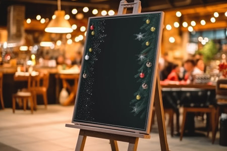 Empty blackboard sign mockup in front of a restaurant. Generative Aiの素材
