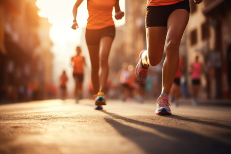 people running in the city . Generative AIの素材