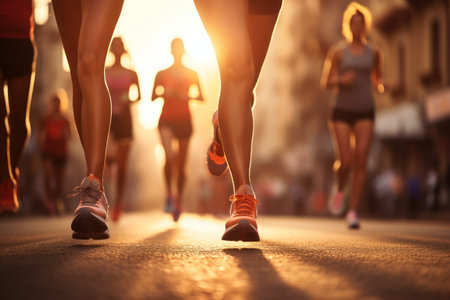 people running in the city . Generative AIの素材