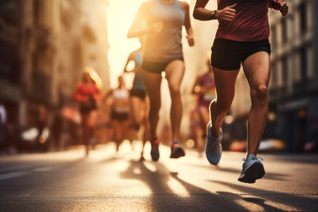 people running in the city . Generative AIの素材