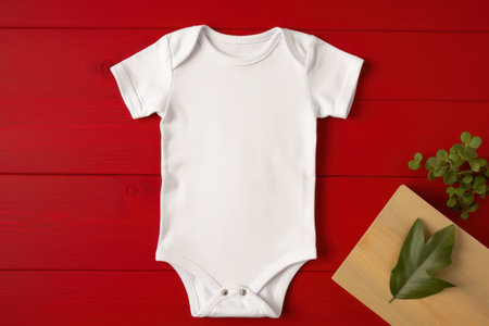 baby short sleeve bodysuit mockup in minimal interior. newborn bodysuit. Generative AIの素材