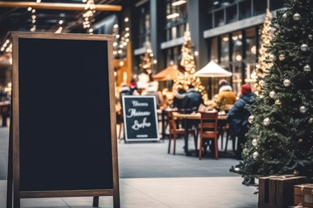 Empty blackboard sign mockup in front of a restaurant. Generative Aiの素材