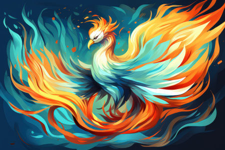 Flying Phoenix burst into flames created with .Generative AIの素材