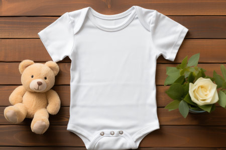 baby short sleeve bodysuit mockup in minimal interior. newborn bodysuit. Generative AIの素材