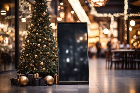 Empty blackboard sign mockup in front of a restaurant. Generative Aiの素材