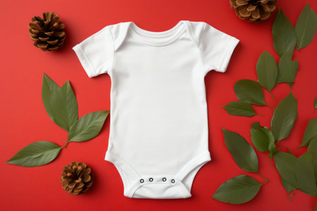 baby short sleeve bodysuit mockup in minimal interior. newborn bodysuit. Generative AIの素材