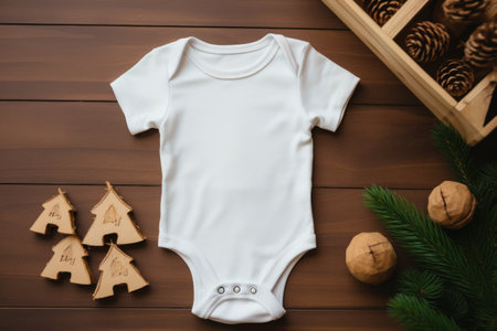 baby short sleeve bodysuit mockup in minimal interior. newborn bodysuit. Generative AIの素材